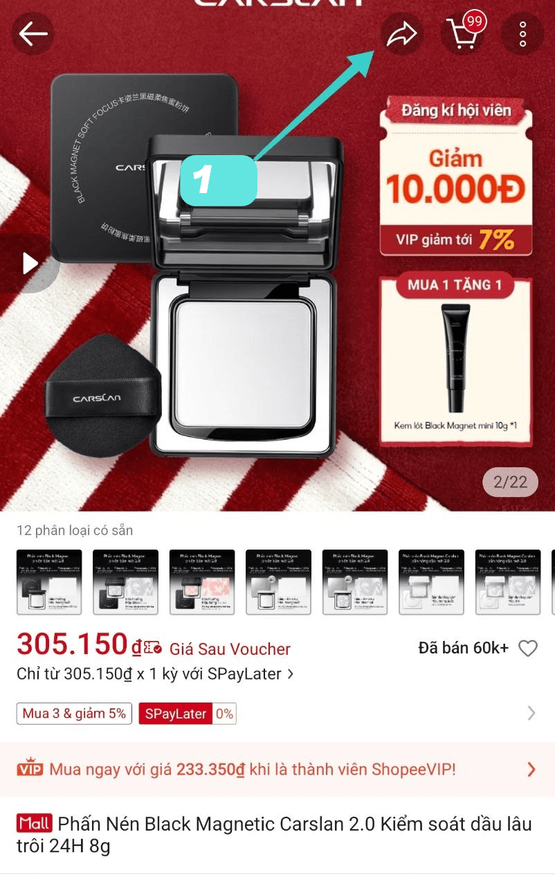 Shopee - Nhấn nút chia sẻ